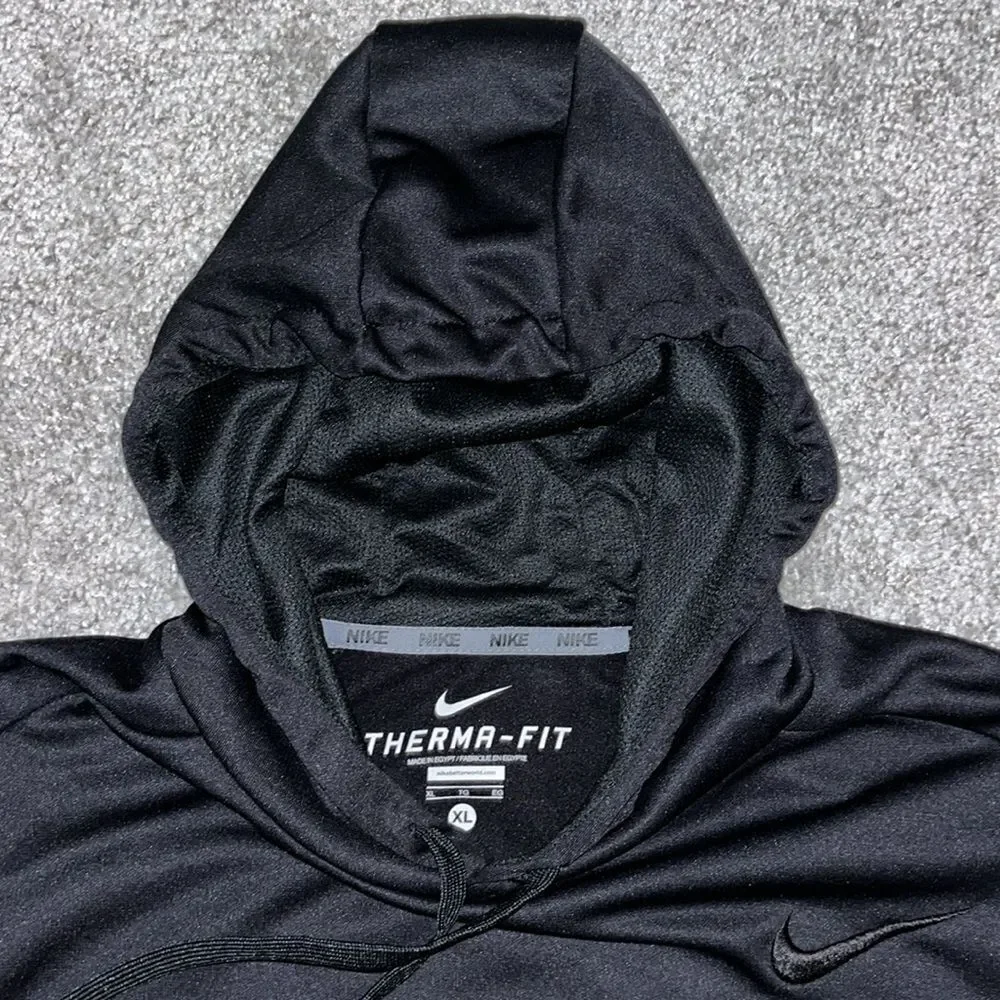 Mens Black Red Nike Therma Fit Swoosh Fleece Hooded Hoodie Jacket Sweatshirt XL